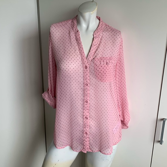 Kut From the Kloth pink Diamond pattern sheer button-up blouse - Picture 1 of 6